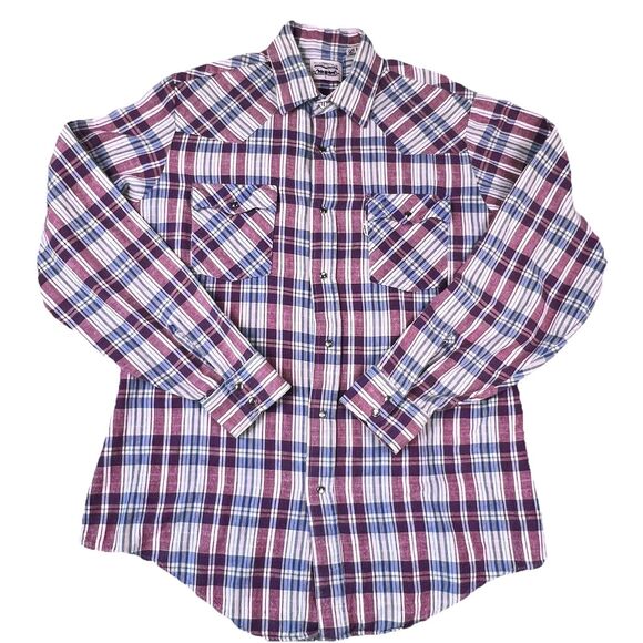 VTG 80s Levi's Pearl Snap Western Shirt Men’s L Plaid Long Sleeve Flannel Cotton - Picture 3 of 16